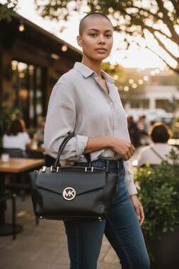 Michael Kors Hudson Black Leather Large Satchel 35H4GHUS3L Black NWT